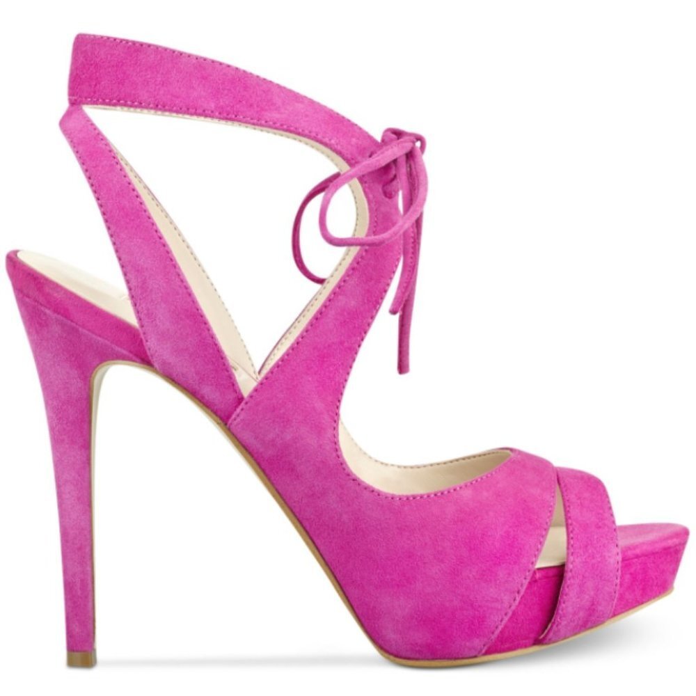 Guess Suede Hedday Ankle-Tie Strappy Platform Dress Sandals in Dark Pink Suede